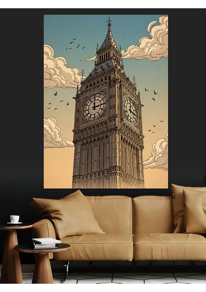 Big Ben Ingiliz Mimarlık Saat Kulesi Dekoratif Kanvas - Mdf Ahşap Tablo fırsatları