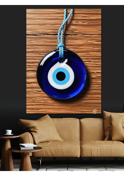 Nazar Boncuğu Ahşap Zemin Dekoratif Kanvas - Mdf Ahşap Tablo