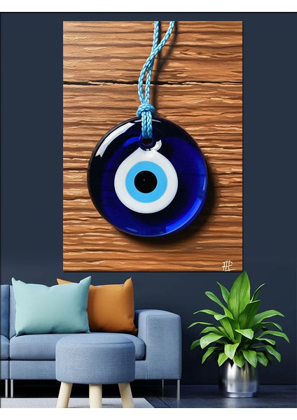 Nazar Boncuğu Ahşap Zemin Dekoratif Kanvas - Mdf Ahşap Tablo fiyatları