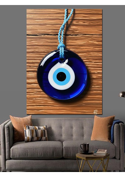 Nazar Boncuğu Ahşap Zemin Dekoratif Kanvas - Mdf Ahşap Tablo modelleri