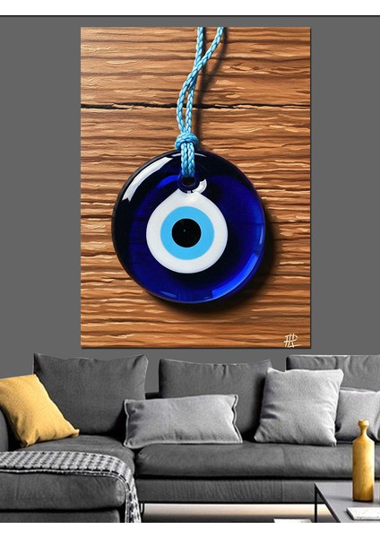 Nazar Boncuğu Ahşap Zemin Dekoratif Kanvas - Mdf Ahşap Tablo fırsatları