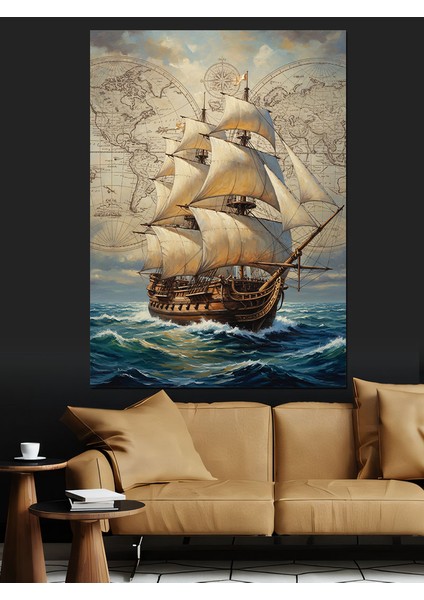Yelkenli Gemi ve Okyanus Dekoratif Kanvas - Mdf Ahşap Tablo fırsatları