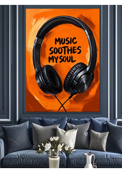 Kulaklık Müzik Ses Dalgaları Dekoratif Kanvas - Mdf Ahşap Tablo