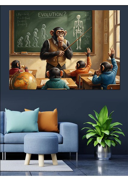 Matematik Tahtası Öğretmen ve Öğrenci Maymunlar Dekoratif Kanvas - Mdf Ahşap Tablo fiyatları