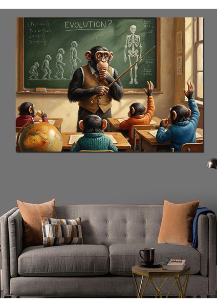 Matematik Tahtası Öğretmen ve Öğrenci Maymunlar Dekoratif Kanvas - Mdf Ahşap Tablo modelleri