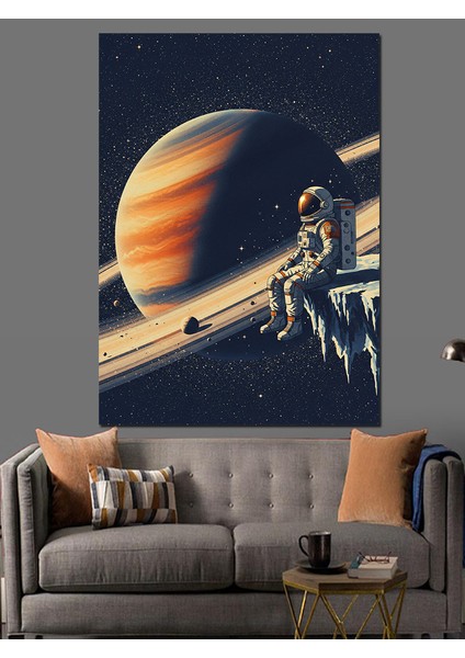 Uzayda Gezegen Manzarası Astranot Dekoratif Kanvas - Mdf Ahşap Tablo fiyatları