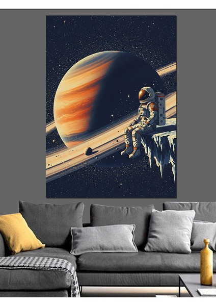 Uzayda Gezegen Manzarası Astranot Dekoratif Kanvas - Mdf Ahşap Tablo modelleri