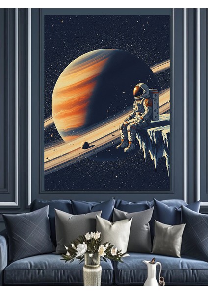 Uzayda Gezegen Manzarası Astranot Dekoratif Kanvas - Mdf Ahşap Tablo fırsatları