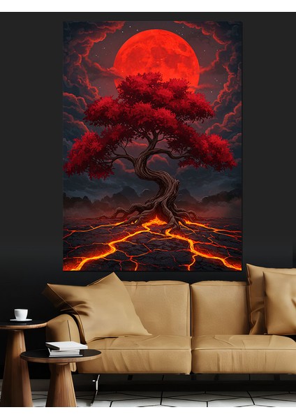 Kırmızı Ağaç Kanlı Manzara Dekoratif Kanvas - Mdf Ahşap Tablo indirimleri