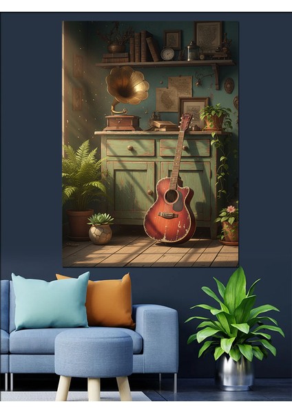 Iç Mekanda Akustik Gitar Dekoratif Kanvas - Mdf Ahşap Tablo fiyatları