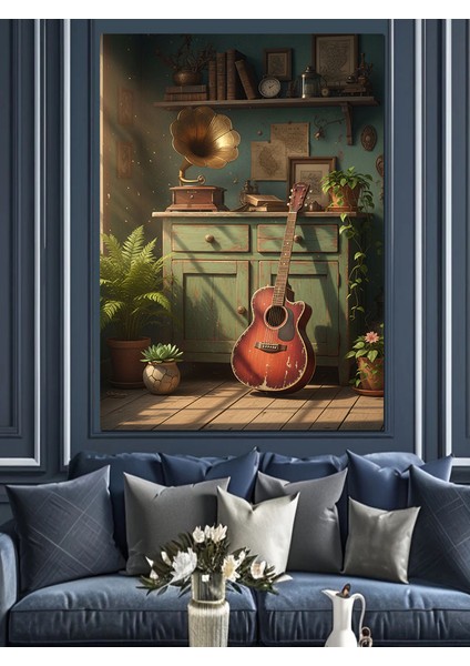 Iç Mekanda Akustik Gitar Dekoratif Kanvas - Mdf Ahşap Tablo fırsatları