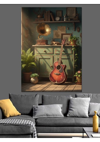 Iç Mekanda Akustik Gitar Dekoratif Kanvas - Mdf Ahşap Tablo indirimleri