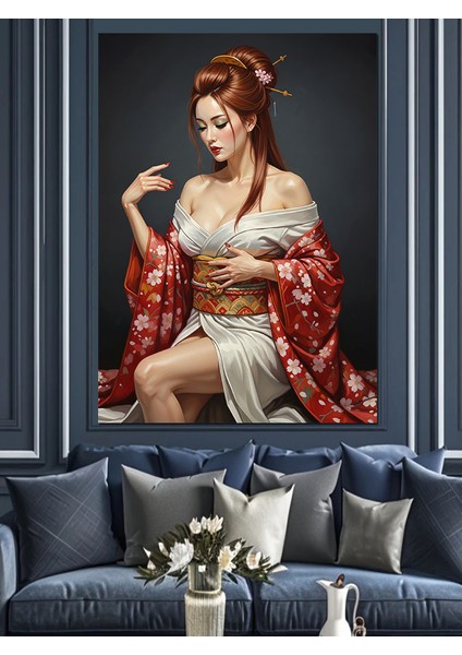 Geleneksel Giysili Geyşa Kadın Dekoratif Kanvas - Mdf Ahşap Tablo fiyatları