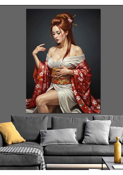 Geleneksel Giysili Geyşa Kadın Dekoratif Kanvas - Mdf Ahşap Tablo modelleri