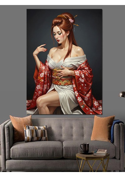 Geleneksel Giysili Geyşa Kadın Dekoratif Kanvas - Mdf Ahşap Tablo fırsatları