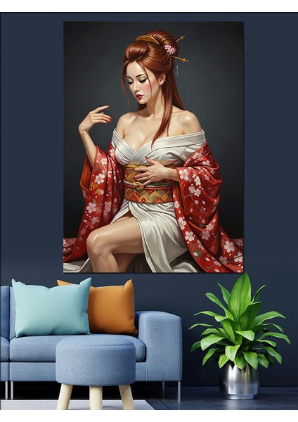 Geleneksel Giysili Geyşa Kadın Dekoratif Kanvas - Mdf Ahşap Tablo indirimleri