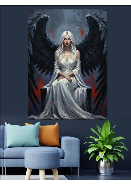 Beyaz Kanatlı Oturan Melek Dekoratif Kanvas - Mdf Ahşap Tablo modelleri