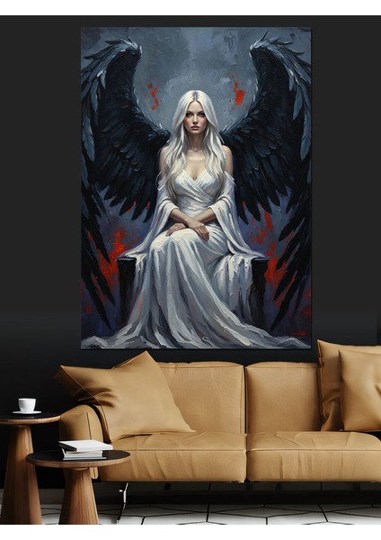 Beyaz Kanatlı Oturan Melek Dekoratif Kanvas - Mdf Ahşap Tablo fırsatları