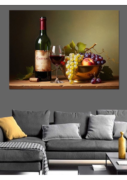 Şarap Şişesi Meyveler Tablosu Dekoratif Kanvas - Mdf Ahşap Tablo fiyatları
