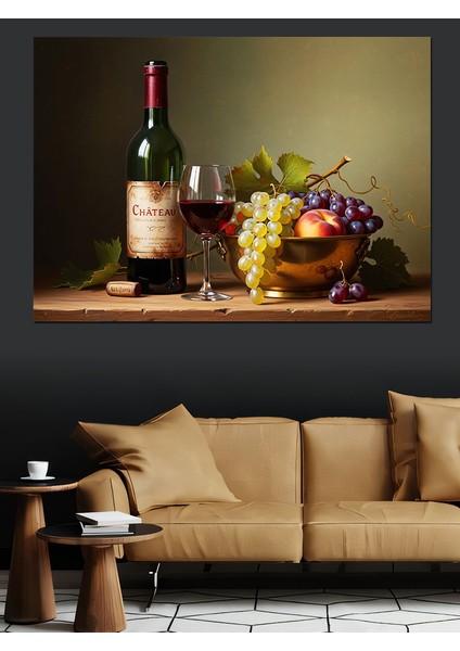 Şarap Şişesi Meyveler Tablosu Dekoratif Kanvas - Mdf Ahşap Tablo modelleri