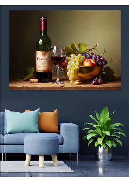 Şarap Şişesi Meyveler Tablosu Dekoratif Kanvas - Mdf Ahşap Tablo fırsatları