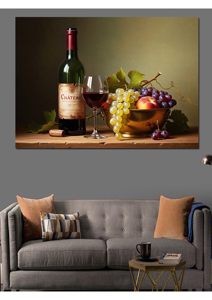Şarap Şişesi Meyveler Tablosu Dekoratif Kanvas - Mdf Ahşap Tablo indirimleri