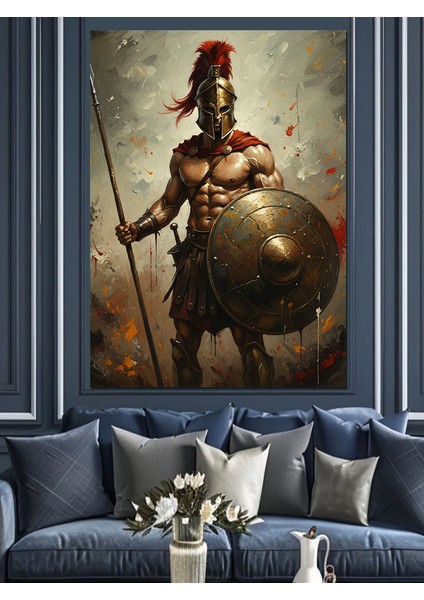 Mızraklı Roma Savaşçı Figürü Dekoratif Kanvas - Mdf Ahşap Tablo