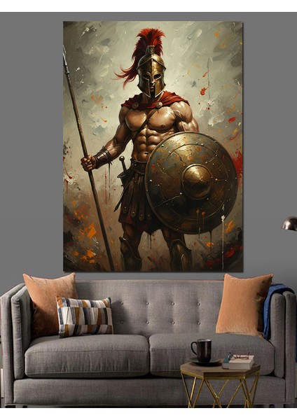Mızraklı Roma Savaşçı Figürü Dekoratif Kanvas - Mdf Ahşap Tablo modelleri