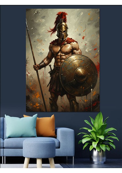 Mızraklı Roma Savaşçı Figürü Dekoratif Kanvas - Mdf Ahşap Tablo fırsatları