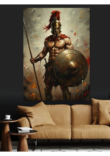 Mızraklı Roma Savaşçı Figürü Dekoratif Kanvas - Mdf Ahşap Tablo indirimleri