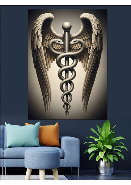 Yılanlı Asa Tıp Sembolü Dekoratif Kanvas - Mdf Ahşap Tablo fiyatları