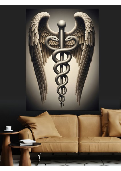 Yılanlı Asa Tıp Sembolü Dekoratif Kanvas - Mdf Ahşap Tablo modelleri