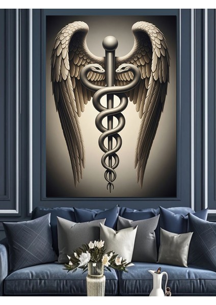 Yılanlı Asa Tıp Sembolü Dekoratif Kanvas - Mdf Ahşap Tablo fırsatları
