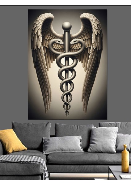 Yılanlı Asa Tıp Sembolü Dekoratif Kanvas - Mdf Ahşap Tablo indirimleri