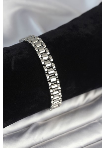 316L Çelik Gümüş Renk 9 mm Kalınlık Erkek Bileklik - Lisinya