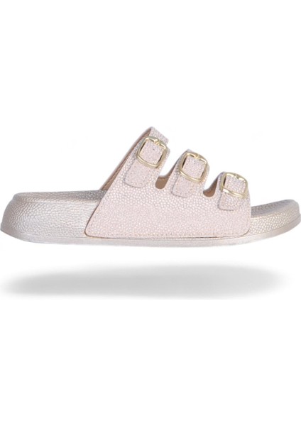 3 Tokalı Bej Simli Kadın Düz Terlik fiyatları