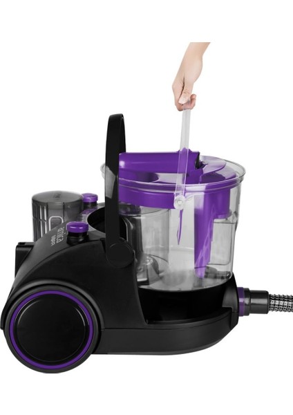 850W Toz Torbasız Bora ET11133 Su Filtreli Süpürge, Hepa 13 Filtre, Siyah-Mor modelleri