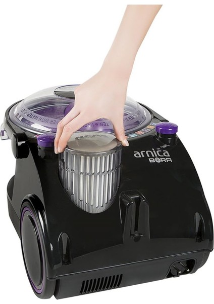 850W Toz Torbasız Bora ET11133 Su Filtreli Süpürge, Hepa 13 Filtre, Siyah-Mor indirimleri