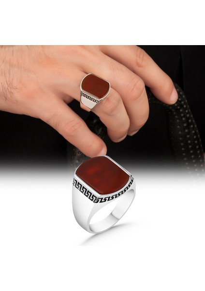 Akik Taşlı 925 Ayar Gümüş Erkek Yüzük