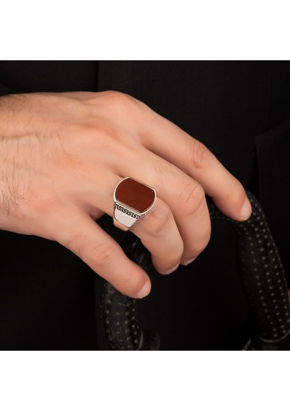 Akik Taşlı 925 Ayar Gümüş Erkek Yüzük modelleri