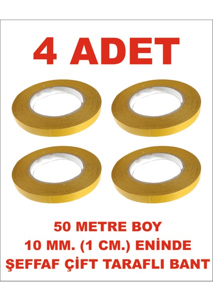 Çift Taraflı Şeffaf Sarı Bant 10 mm Eninde 50 M. Uzunlukta 4 Adet Gönderilmektedir.