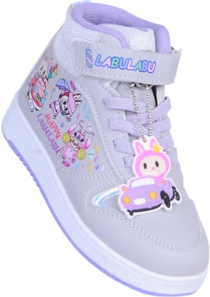 4444 Gri-Lila Cırtlı Boğazlı Kız Çocuk Spor Ayakkabı