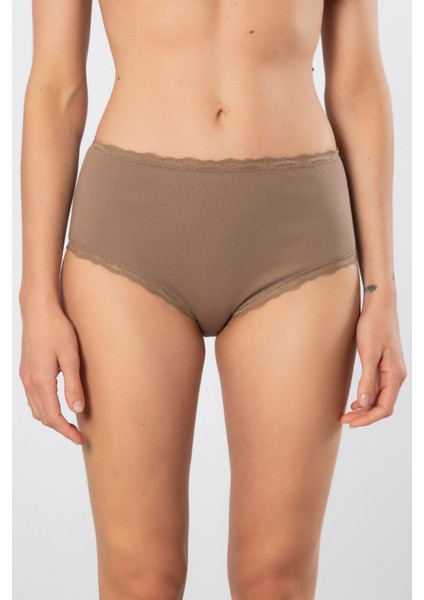 Kadın Likralı Ribana Dantelli Yüksel Bel Külot 2'li Paket 929/VIZON fiyatları