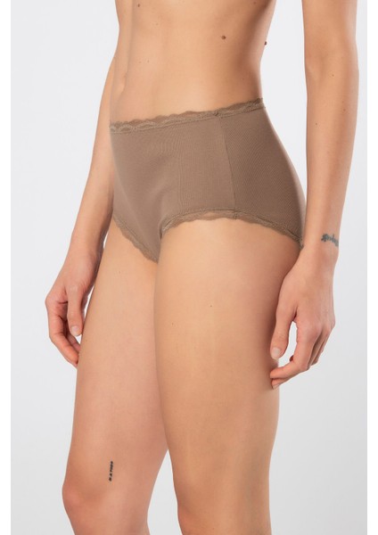 Kadın Likralı Ribana Dantelli Yüksel Bel Külot 2'li Paket 929/VIZON modelleri