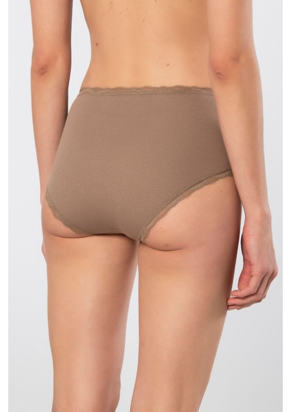 Kadın Likralı Ribana Dantelli Yüksel Bel Külot 2'li Paket 929/VIZON fırsatları