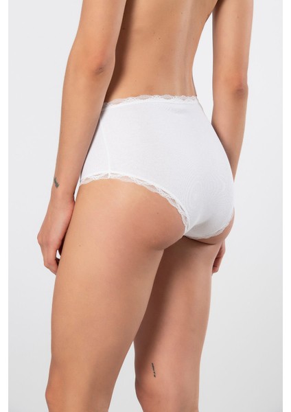 Kadın Likralı Ribana Dantelli Yüksel Bel Külot 2'li Paket 929/BEYAZ fırsatları