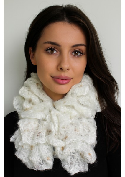 Kadın Örgü Atkı Kırık Beyaz