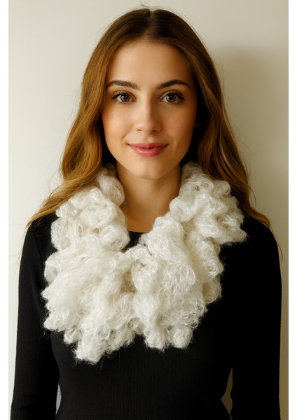 Kadın Örgü Atkı Kırık Beyaz modelleri