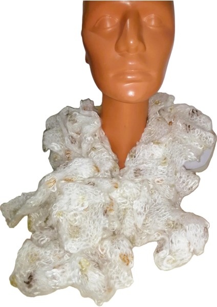 Kadın Örgü Atkı Kırık Beyaz