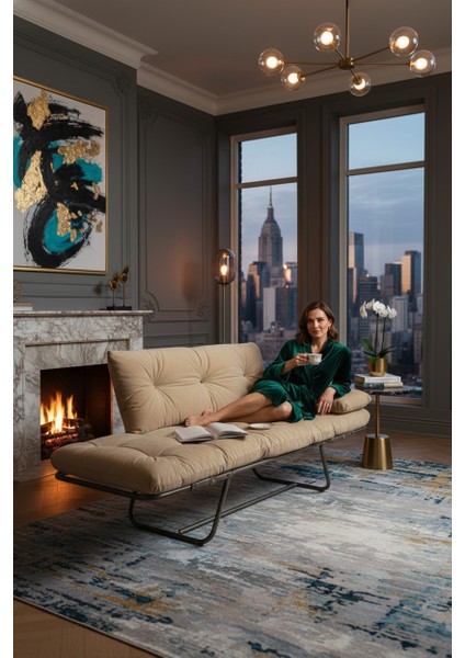 Zenavea Style Premium Katlanır Yataklı Ikili Kanepe – Modern Mekanizmalı Minderli Çekyat Berjer Koltuk - Krem fiyatları